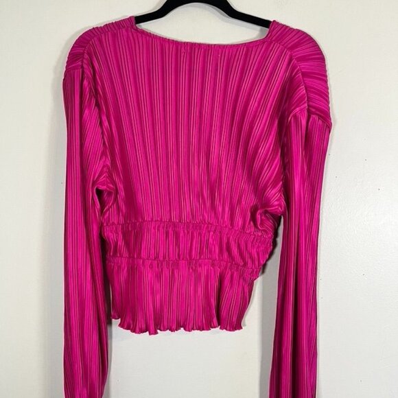 Retro Crinkle Feminne Peplum Top L Coquette Boho Y2K Chic Shiny Festive Holiday - Picture 10 of 11